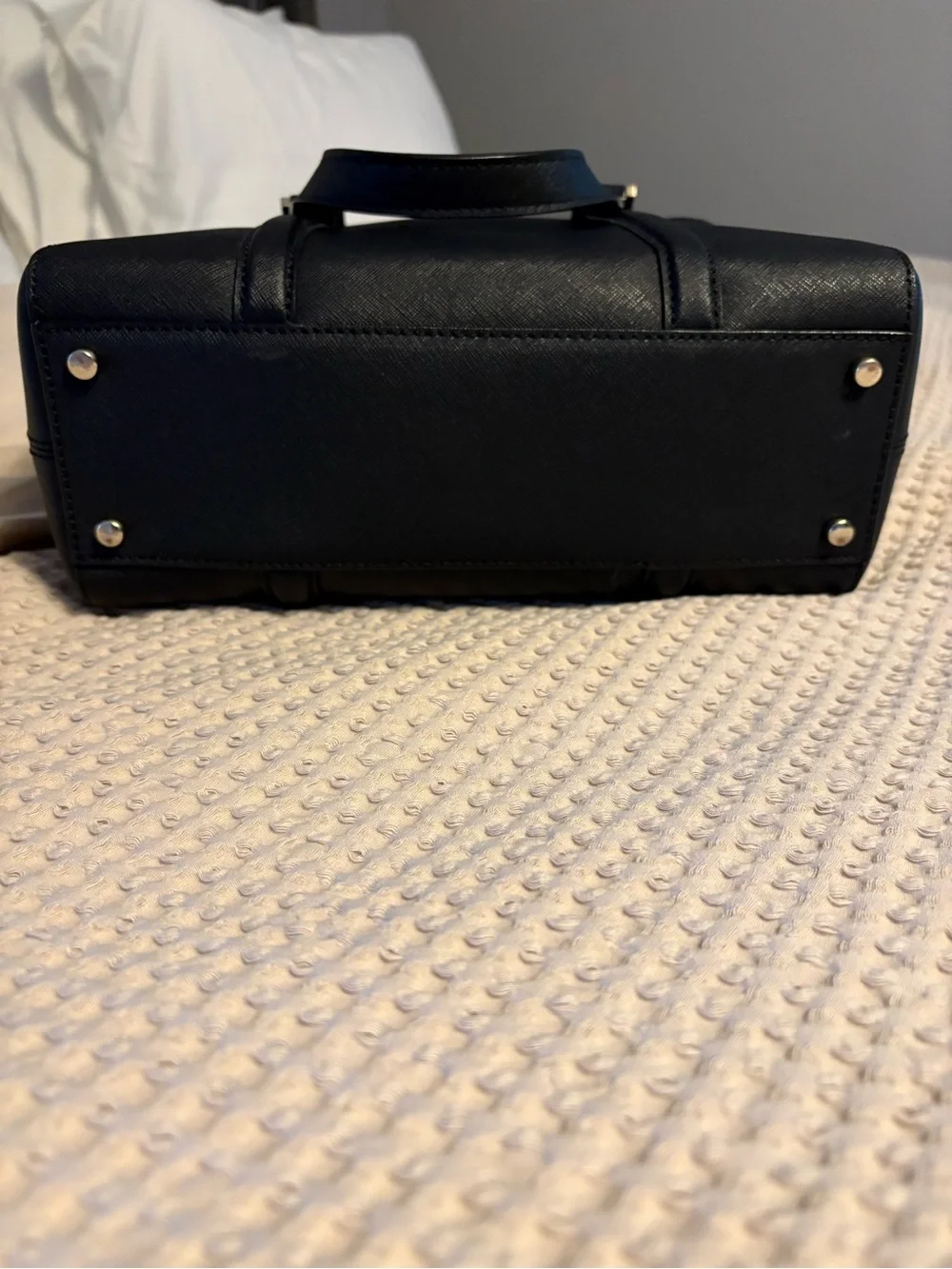 kate spade black structured saffiano satchel with gold hardware